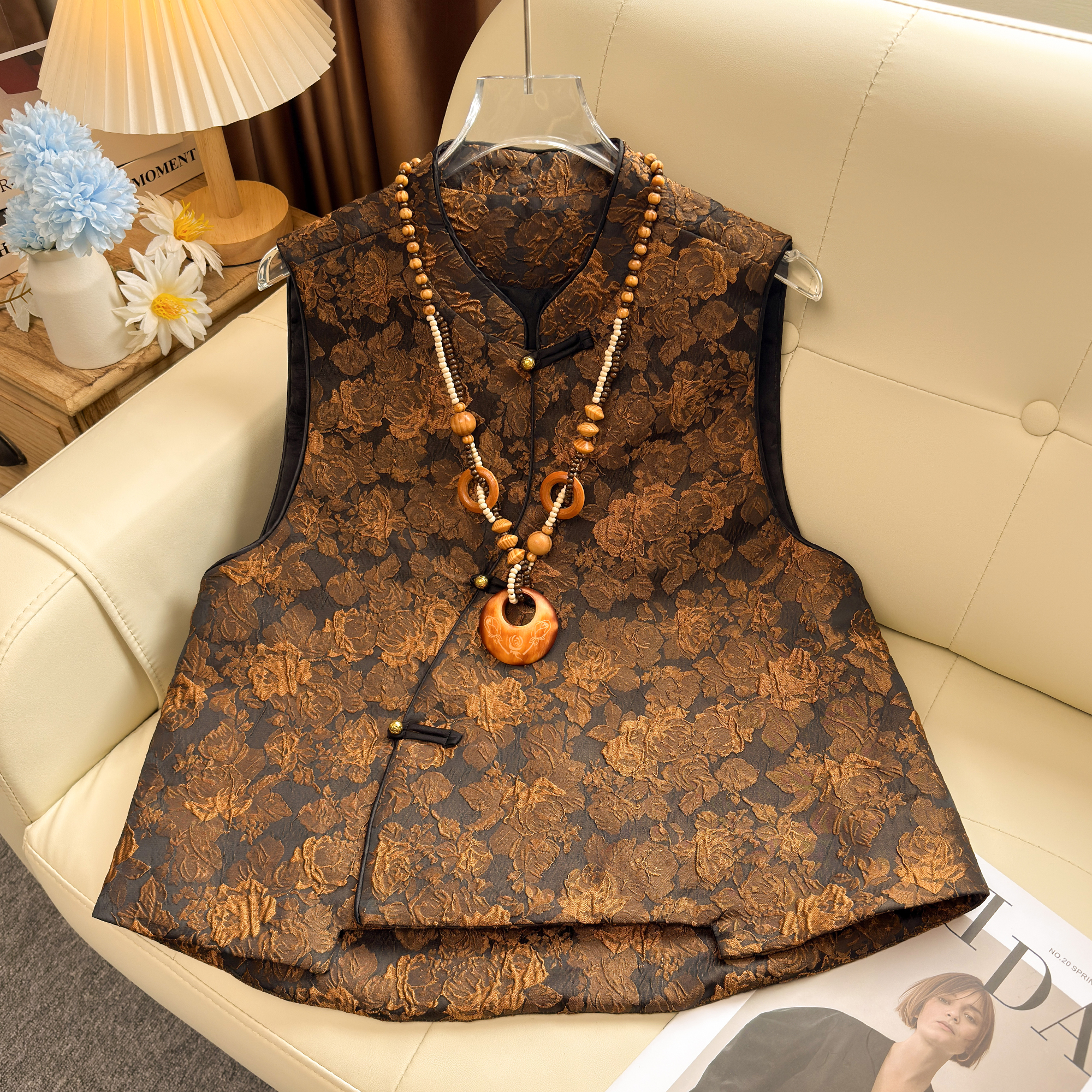 2025秋季新中式国风提花浮雕马甲