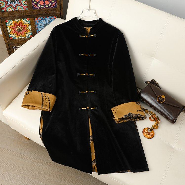 秋冬季中长丝绒风衣外套