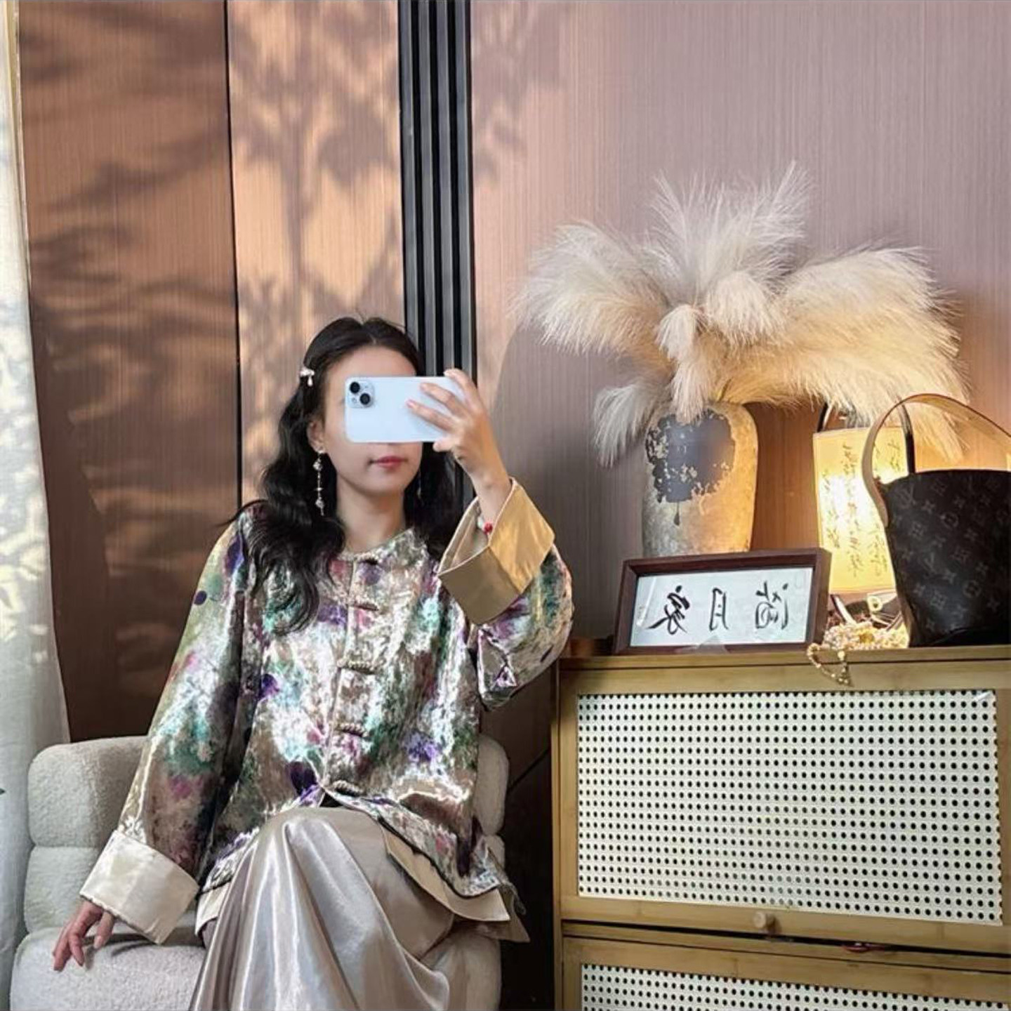 中式国风外套拼接撞色丝绒外套女