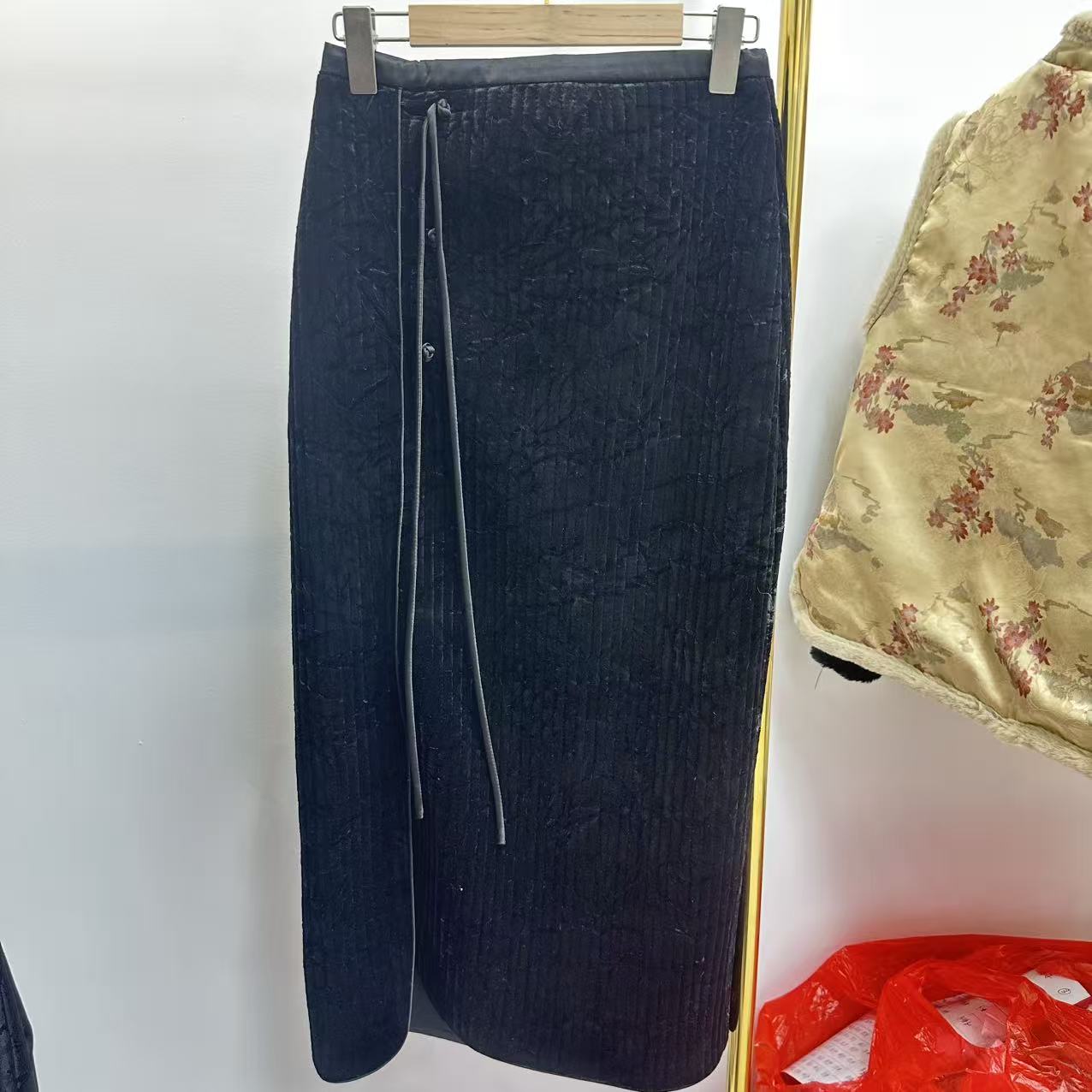 秋冬新中式丝绒压棉百搭半身裙女