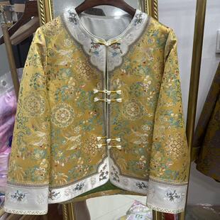 2025秋冬款上衣轻薄款棉服复古盘扣新中式国风提花刺绣圆领外套女