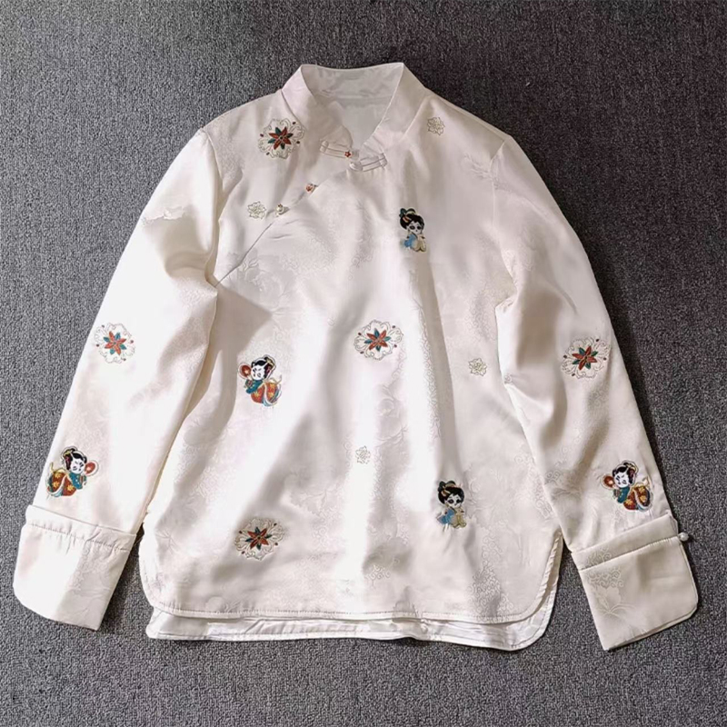 国风织锦立领唐娃刺绣小衫打底衫