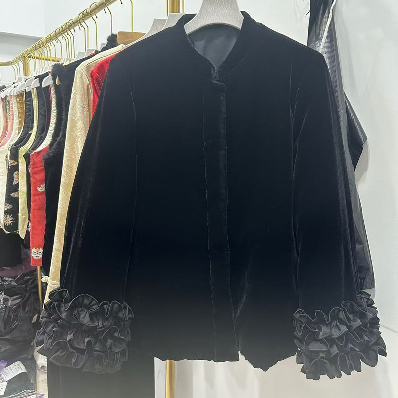 时尚小香风轻奢冬季丝绒棉服外套