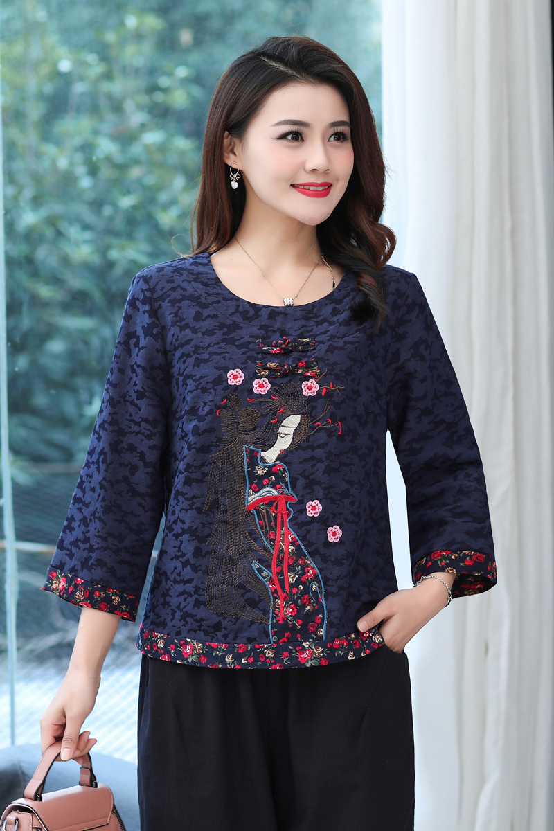 2022秋棉麻刺绣小衫女装上衣