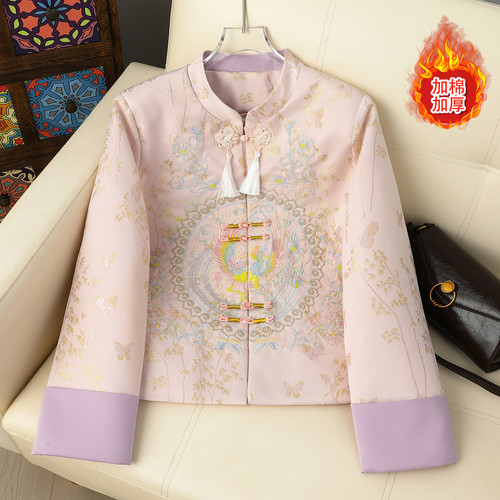 新中式国风刺绣提花女士夹棉外套