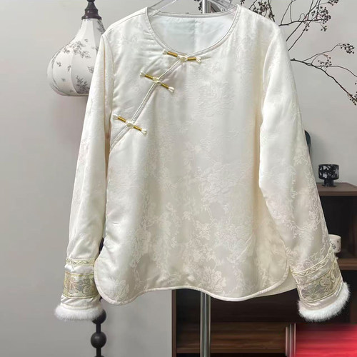 新中式国风圆领长袖夹棉秋冬上衣