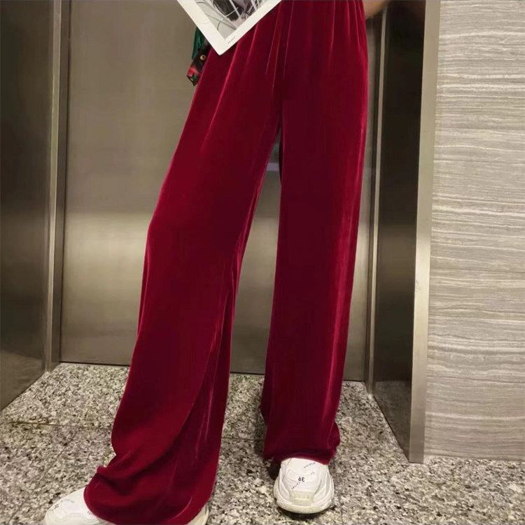 秋季慵懒高腰丝绒显瘦窄版裤