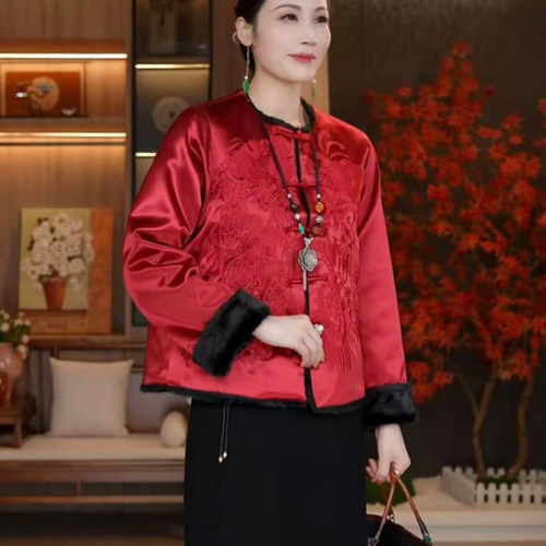 新中式国风双面穿皮毛加厚上衣女