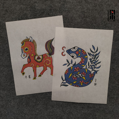 生肖兔年画梁公馆木版年画虎兔