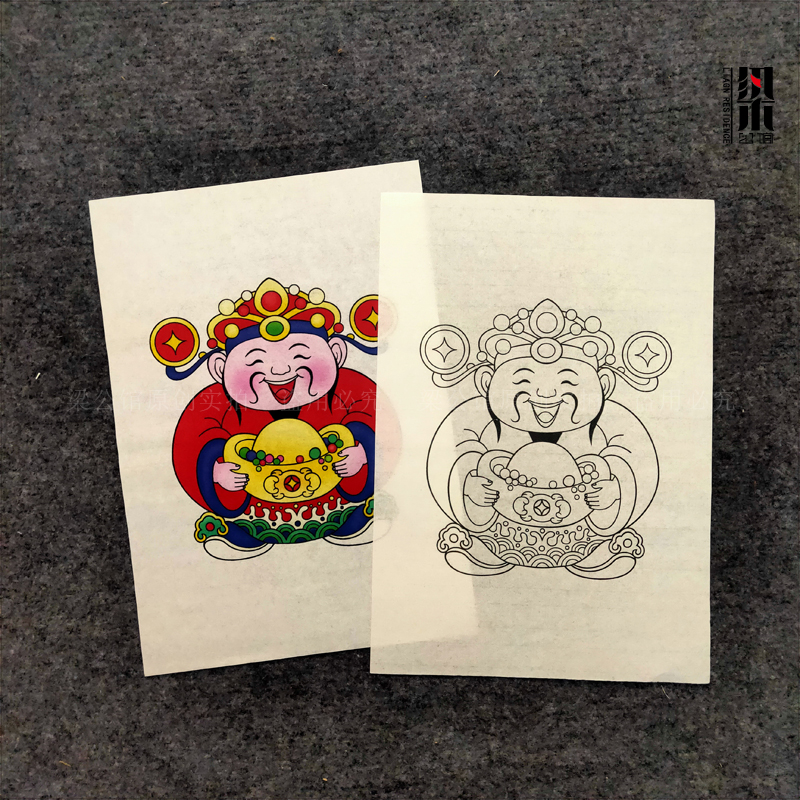 传统年画小财神线稿上色招财儿童空白涂色线稿底稿diy涂鸦教学