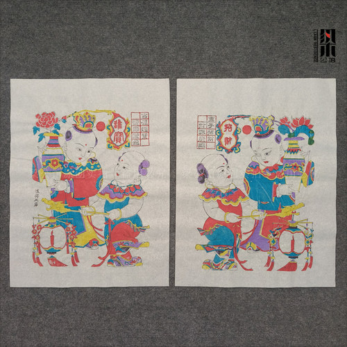山东手工杨家埠木版年画招财进宝
