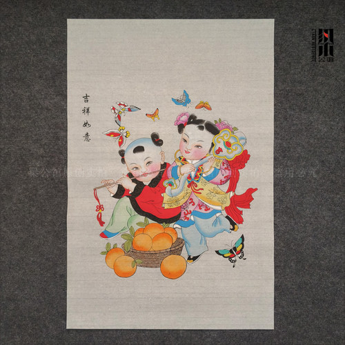 手绘杨柳青年画吉祥如意春牛图