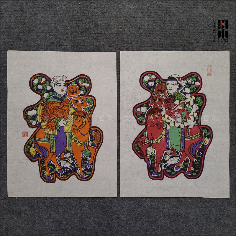 梁公馆人民公社好老年画老版老印马上有福朱仙镇木版年画