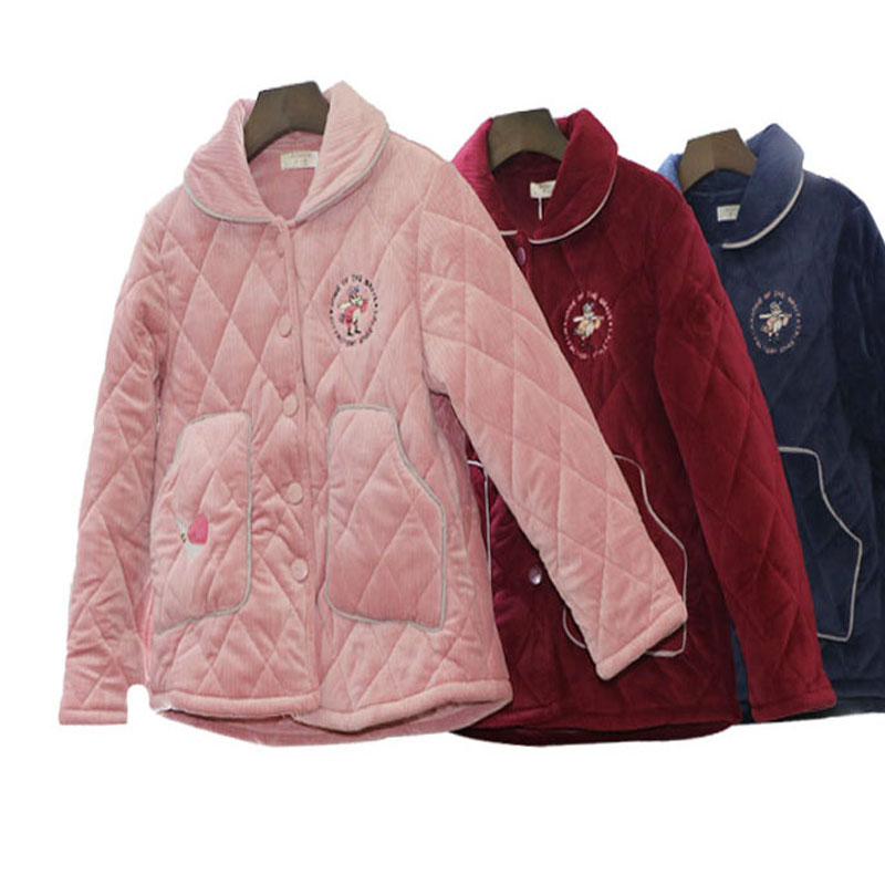 秋冬季三层夹棉保暖法兰绒家居服