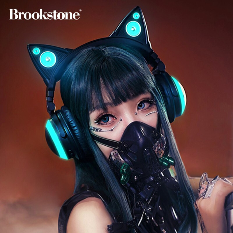 brookstone猫耳朵蓝牙耳机头戴式立体声音响抖音网红主播直播同款