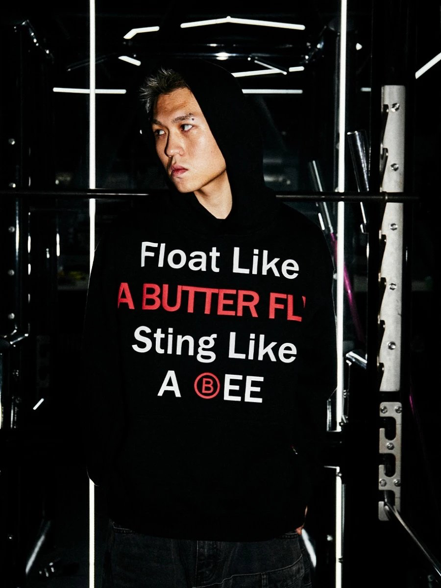 BLACK8MOB 阿里拳王系列 美式标语发泡印花连帽卫衣帽衫男女同款