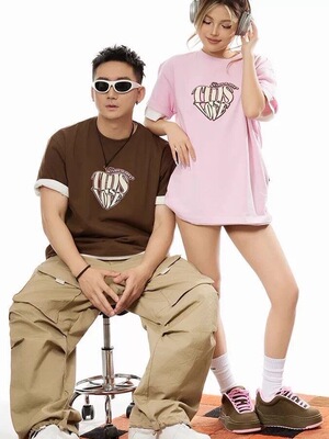 M26D短袖THIS IS LOVE爱心字母印花t恤男生女生纯棉宽松半袖情侣