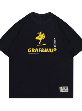 史努比联名查理布朗人物美式街头印花印花短袖T恤男女同款情侣装