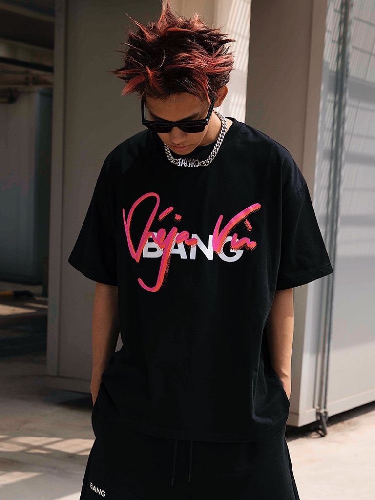 邦bang「d07jav02」幻影文字短tee夏季宽松体恤潮牌ins短袖t恤男