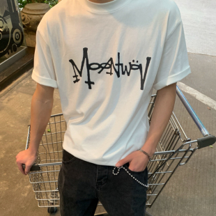 MOONWAV李大奔benzo同款短袖美式潮牌vintage涂鸦短袖t恤男情侣潮