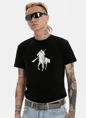 重磅 RTVG同款夏季新款国潮牌男女恶搞关夫劳伦基础黑白T恤短袖