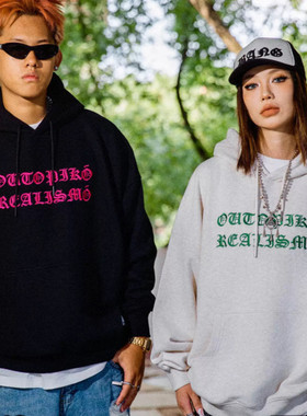 邦BANG 乌托邦撞色印花帽衫宽松落肩连帽卫衣情侣 外套男女同款秋