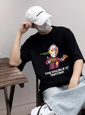 2727WORLD法老同款 27&TNTM联名像素人像纯棉短袖T恤宽松男女潮牌