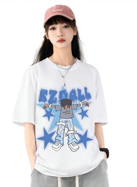 CMJF MJ FRESH原创设计街头趣味脏辫星星印花短袖男女宽松休闲T恤