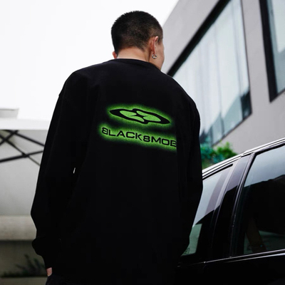 【BLACK8MOB】2025FW美式多色幻影喷漆8字LOGO圆领长袖T恤情侣潮