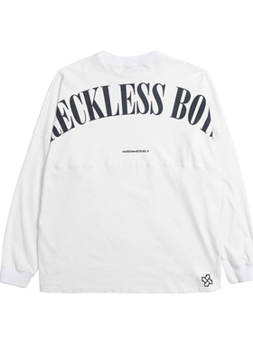 Reckless Boys复古印花黑色套头圆领白色灰色超厚纯棉重磅男卫衣