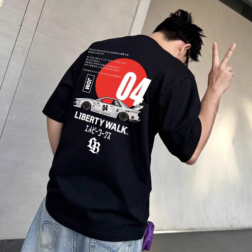 LBWK 东京JDM改装汽车文化印花男女情侣美式复古街头短袖T恤