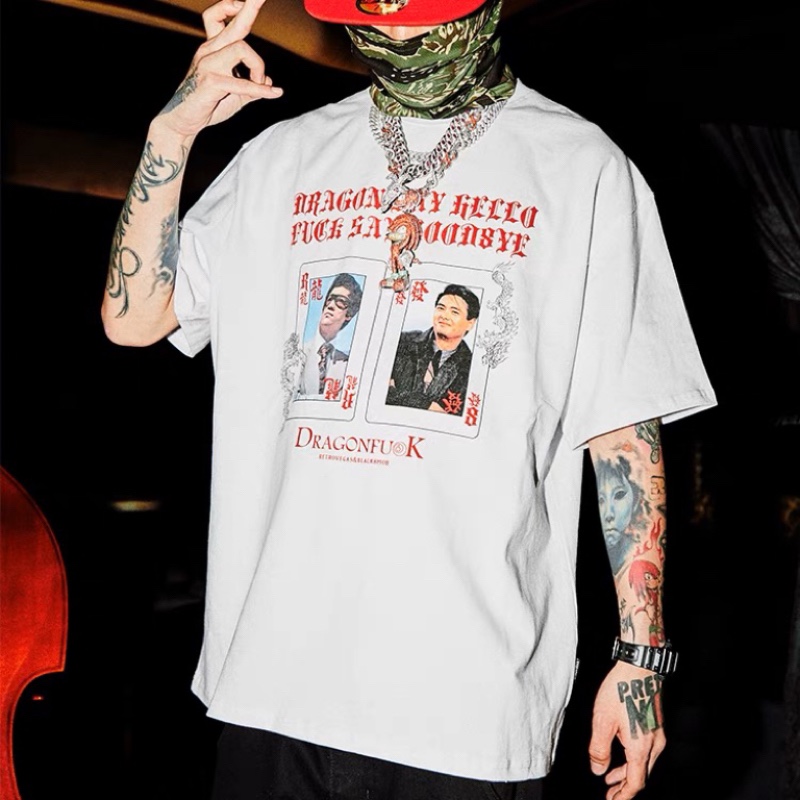 RTVG×BLACK8MOB 龙发联名系列李小龙周润发男女黑白人物短袖T恤