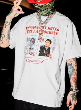 RTVG×BLACK8MOB 龙发联名系列李小龙周润发男女黑白人物短袖T恤