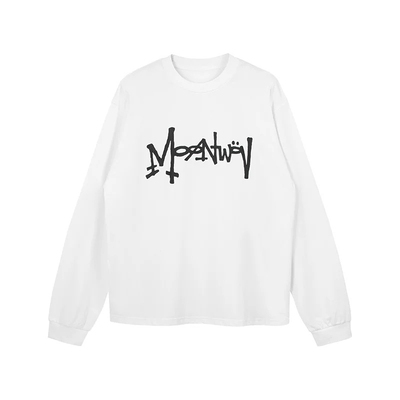 李大奔benzo同款MOONWAV草写LOGO字母涂鸦印花长袖T恤男女打底衫