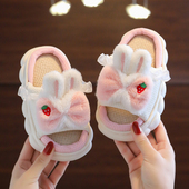 室内静音防滑亲子宝宝女孩棉亚麻鞋 女童亚麻四季 秋冬季 儿童拖鞋 鞋