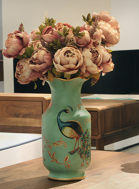 美式陶瓷花瓶高级感插花器客厅软装工艺品摆件仿古做旧灯笼瓶