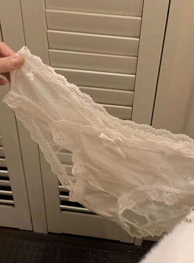 法式蕾丝纯欲内裤女士低腰纯欲透明镂空网纱白色三角裤少女