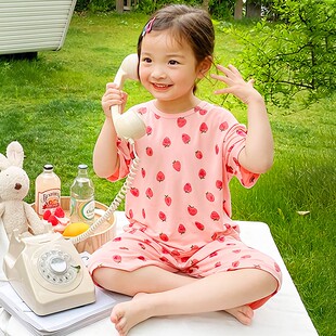 儿童家居服女孩夏季薄款套装宝宝睡衣短衣短裤两件套