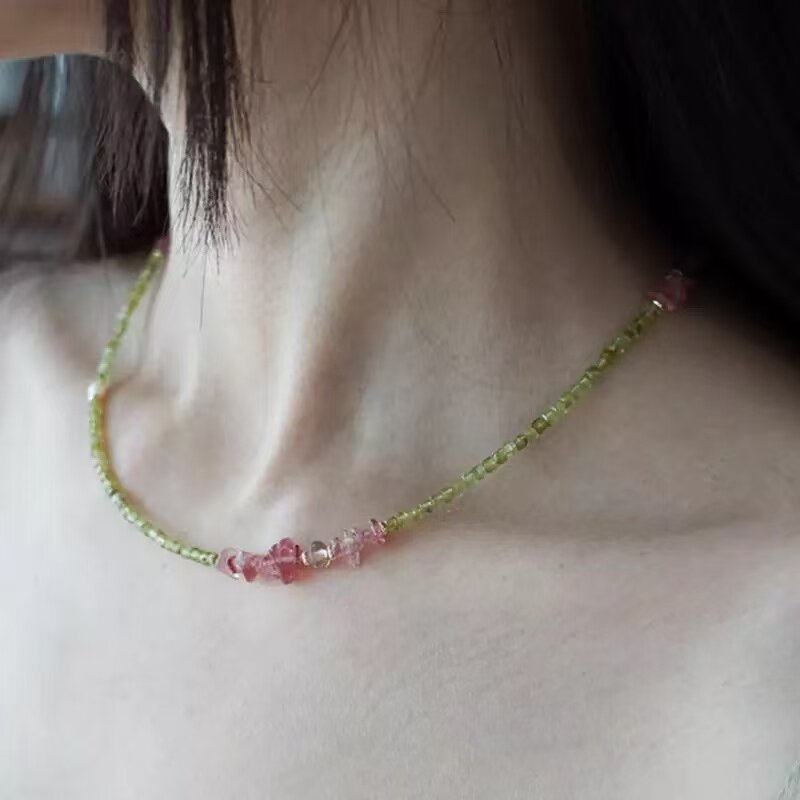 原创绿野仙踪系列森系精致超闪橄榄绿锆石草莓晶手链项链锁骨链