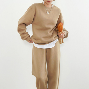 女 咖色卫裤 decemarch2025秋冬美式 复古休闲宽松运动卫衣套装