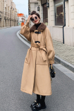 棕色羊羔毛翻领飞机扣毛呢外套女2023秋冬新款韩版设计感呢子大衣，女装毛呢外套，小麦子服饰
