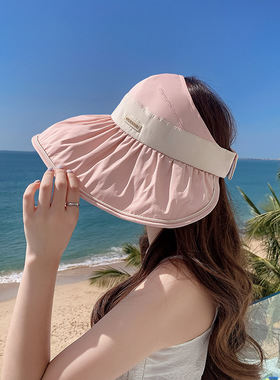 防晒帽女夏季大帽檐遮阳防紫外线可折叠空顶可扎马尾2025新款夏帽