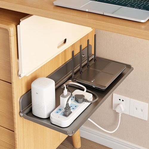 折叠路由器置物架桌下收纳音响插座插排理线架WiFi数据线整理架子