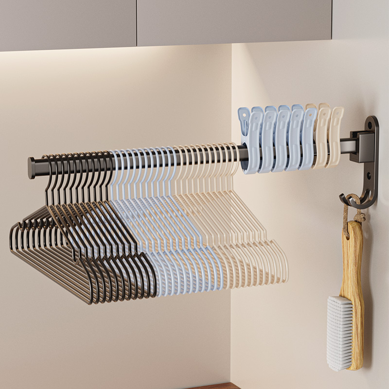 折叠晾衣架免打孔卧室阳台新款晒衣单杆壁挂式收纳神器凉衣杆家用