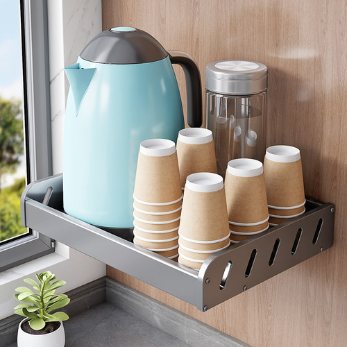 厨房水杯架壁挂式放茶杯茶具热烧水壶收纳墙上空气炸锅托盘置物架