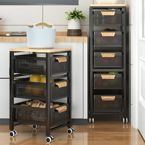 冰箱夹缝超窄带轮多层置物架