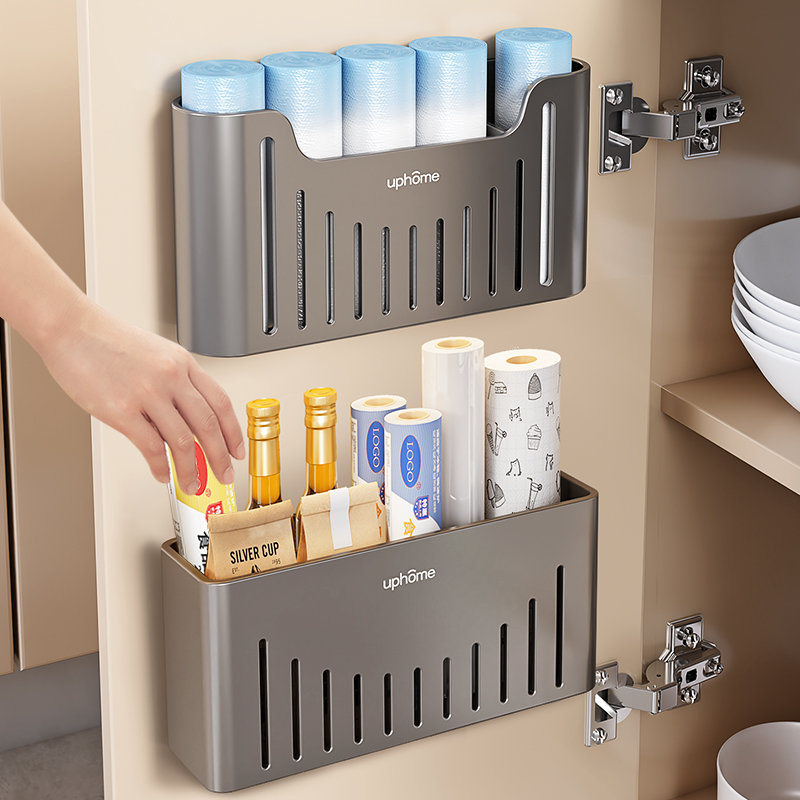 垃圾袋收纳盒厨房装塑料袋保鲜膜大容量家用橱柜抽取置物架免打孔