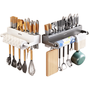 厨房刀具筷篓置物架多功能免打孔刀架一体筷子筒放筷勺菜刀架壁挂