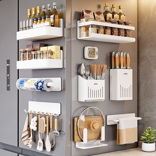 磁吸冰箱置物架壁挂侧收纳架子厨房放调味料筷子勺子刀具磁铁挂架