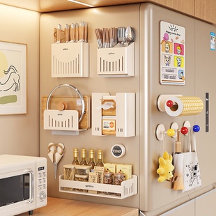 冰箱外侧面磁吸置物架厨房调味料刀架筷子筒锅铲挂钩锅盖收纳配件